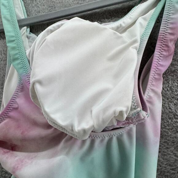 CupShe Swimsuit Women L Green Pink Tie-Dye One Piece Scoop Padded Rushed Tie - Picture 9 of 16